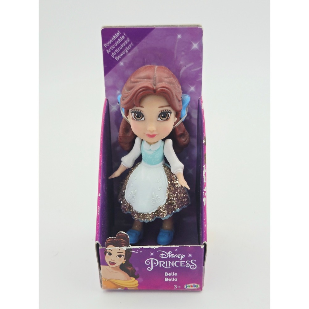 Disney Princess Belle Mini 3" Poseable Doll Blue White & Silver Glitter Dress